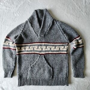 Hand Knit Cowichan Wool Sweater 40" Chest Adult Small Med‎ Heavyweight Handmade
